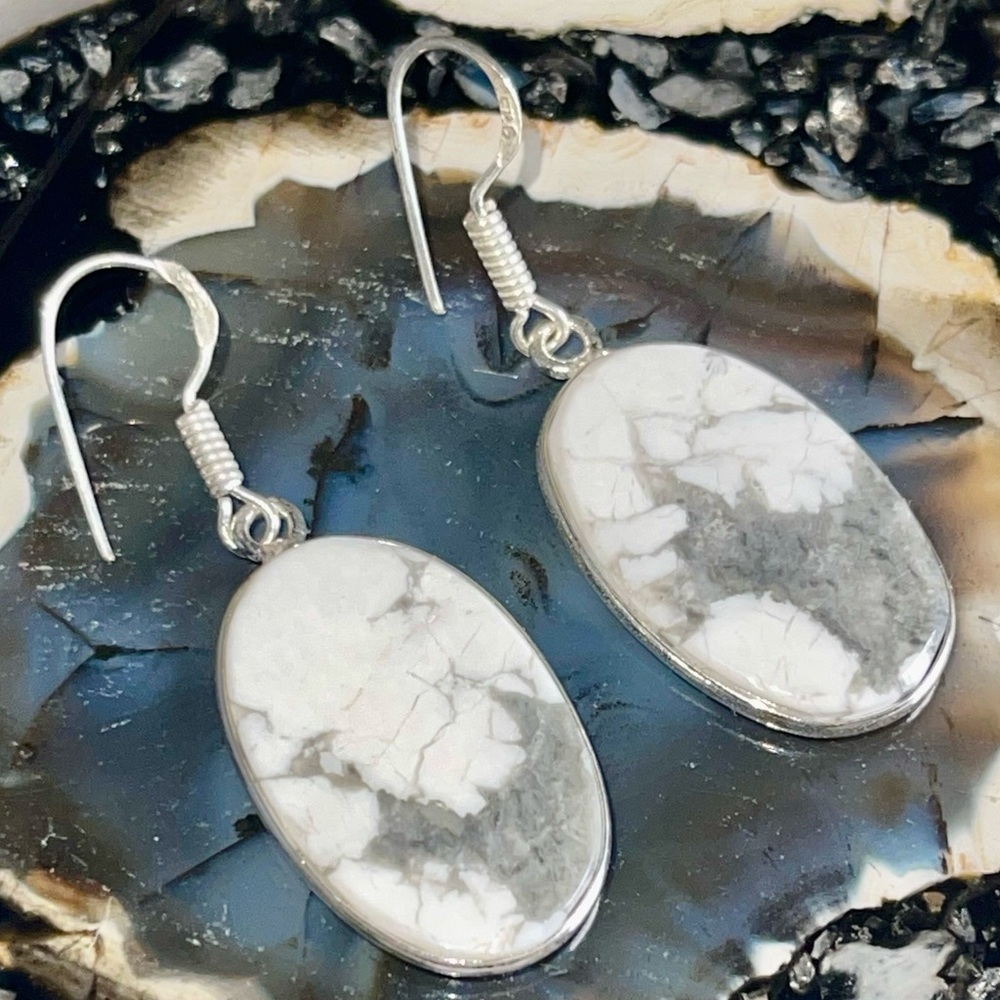 Howlite Magnesite Earrings 1 7/8” - Picture 8 of 11